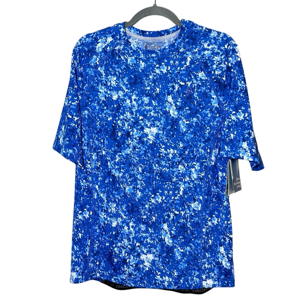 Coolibar NEW Men’s Hightide Short Sleeve Printed Sun Protection Swim Shirt Blue
